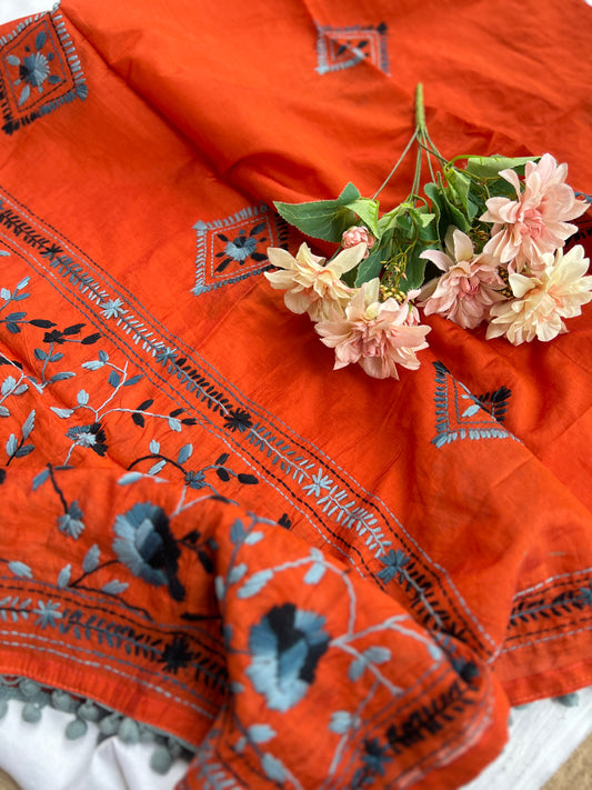 Orange & Slate Hand-Embroidered