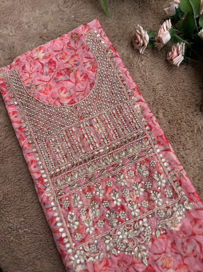 Pink  Organza Handwork Salwar Suit