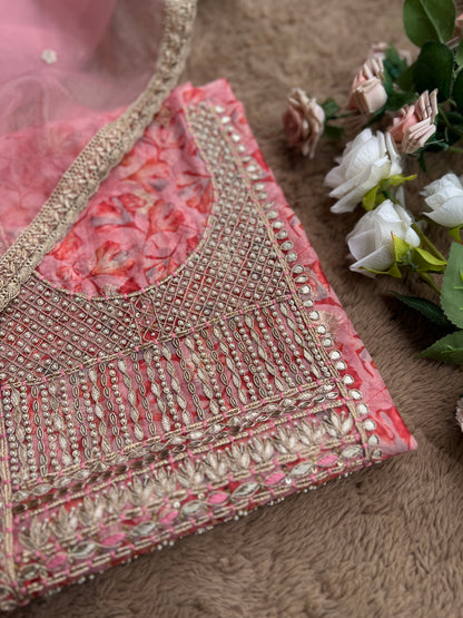 Pink  Organza Handwork Salwar Suit