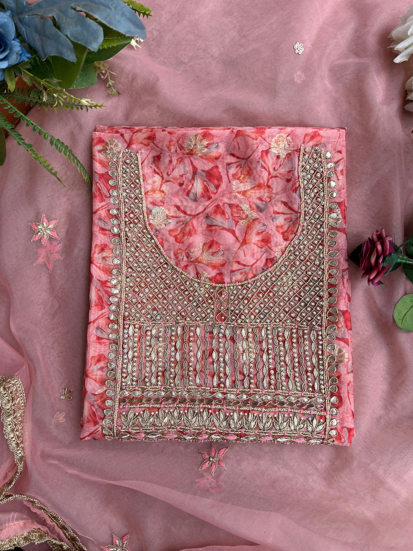 Pink  Organza Handwork Salwar Suit