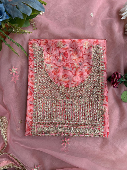 Pink  Organza Handwork Salwar Suit