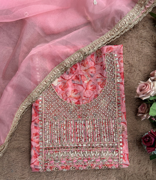 Pink  Organza Handwork Salwar Suit