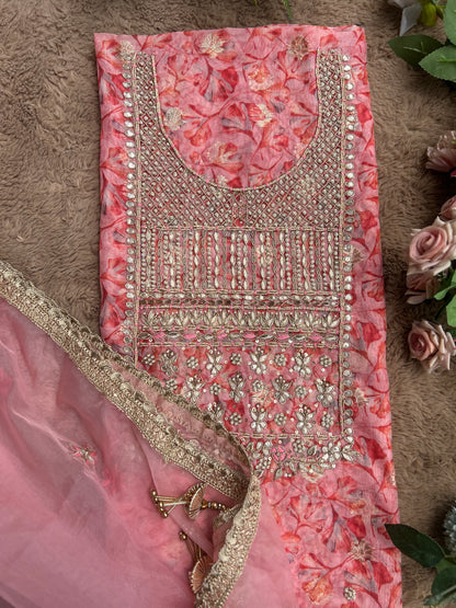 Pink  Organza Handwork Salwar Suit