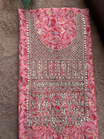 Pink  Organza Handwork Salwar Suit