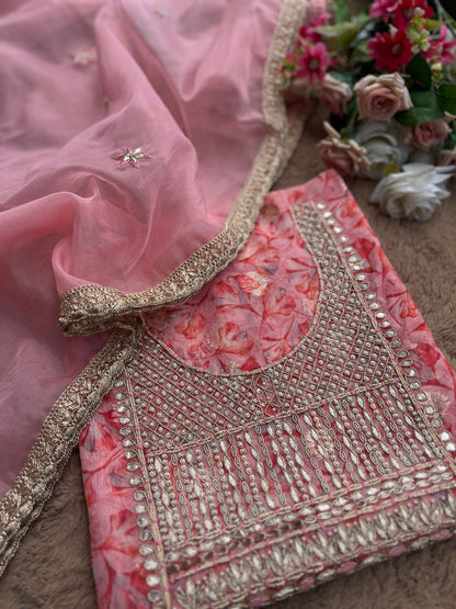 Pink  Organza Handwork Salwar Suit