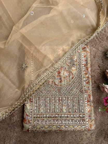 Greenish-Golden Organza Handwork Salwar suit