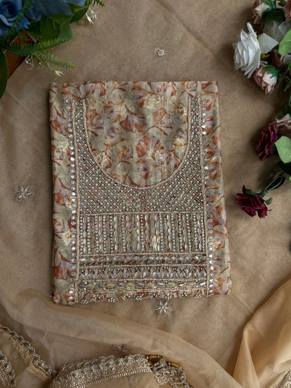 Greenish-Golden Organza Handwork Salwar suit