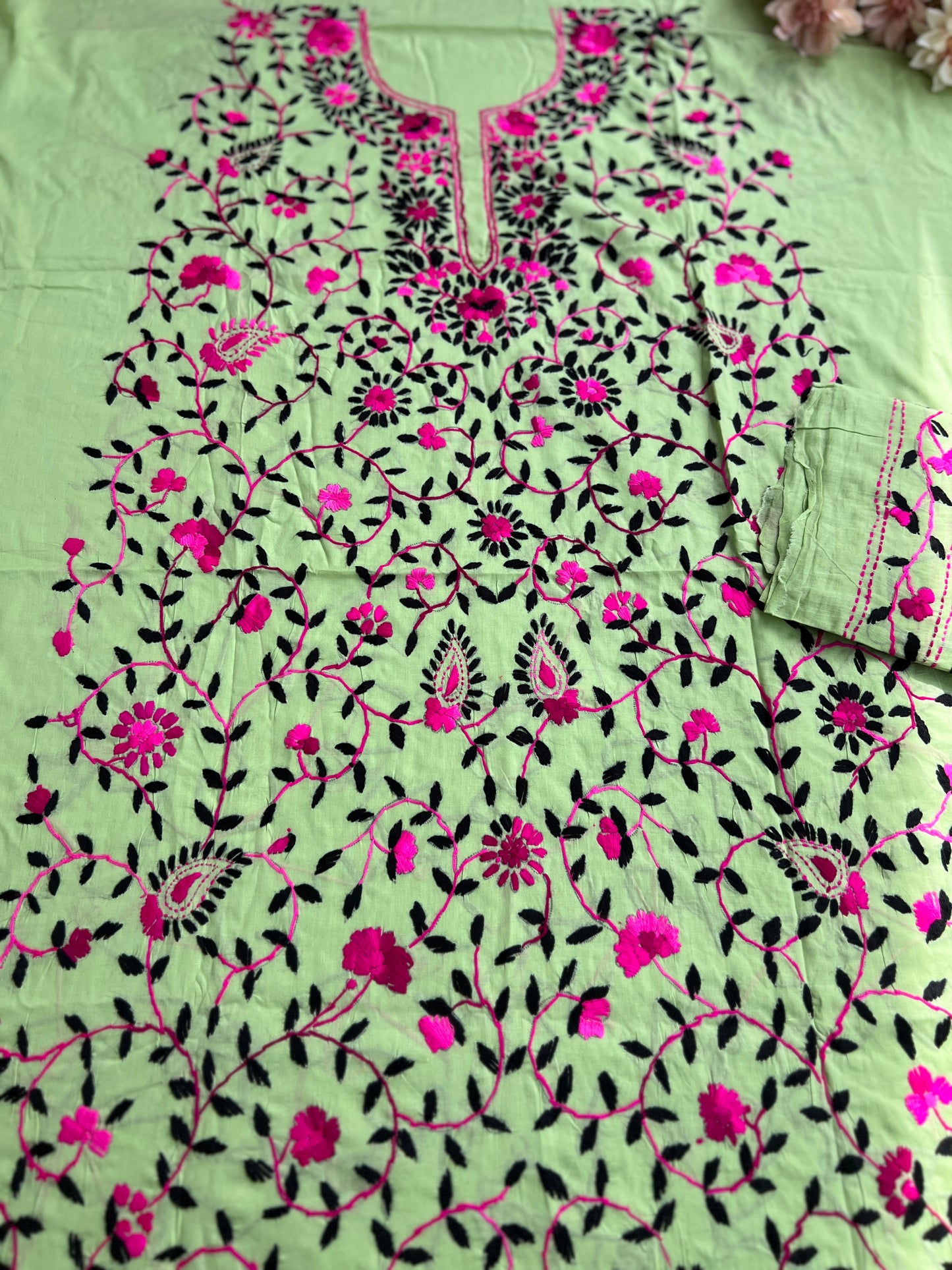 Mint Green Floral Embroidered Cotton Suit