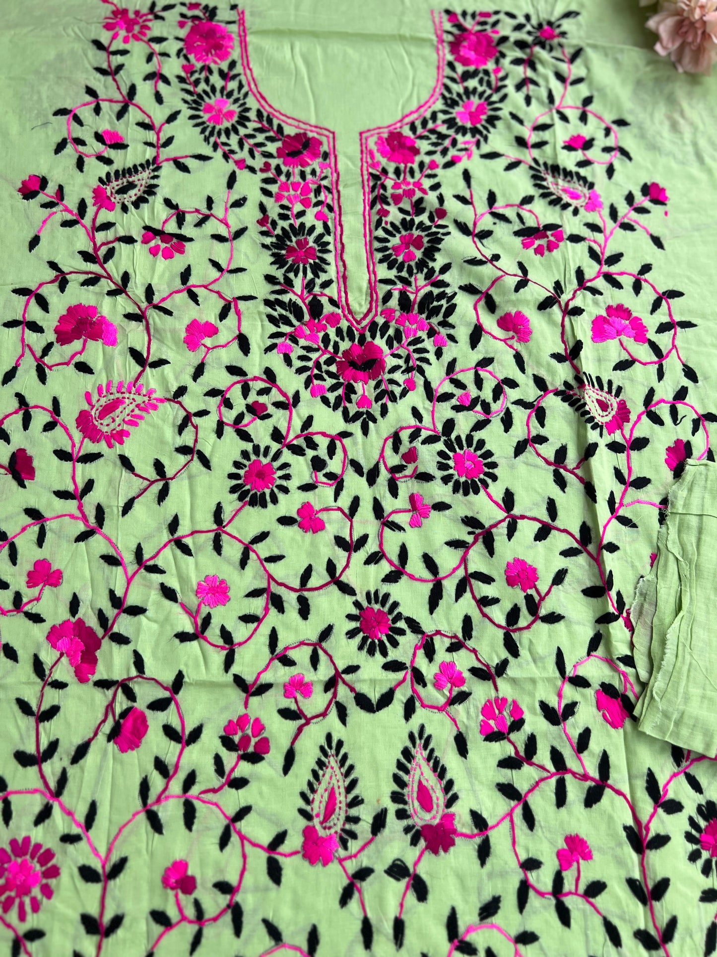 Mint Green Floral Embroidered Cotton Suit