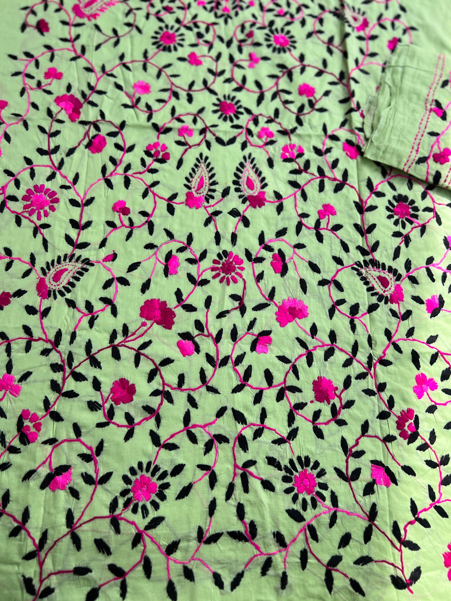Mint Green Floral Embroidered Cotton Suit