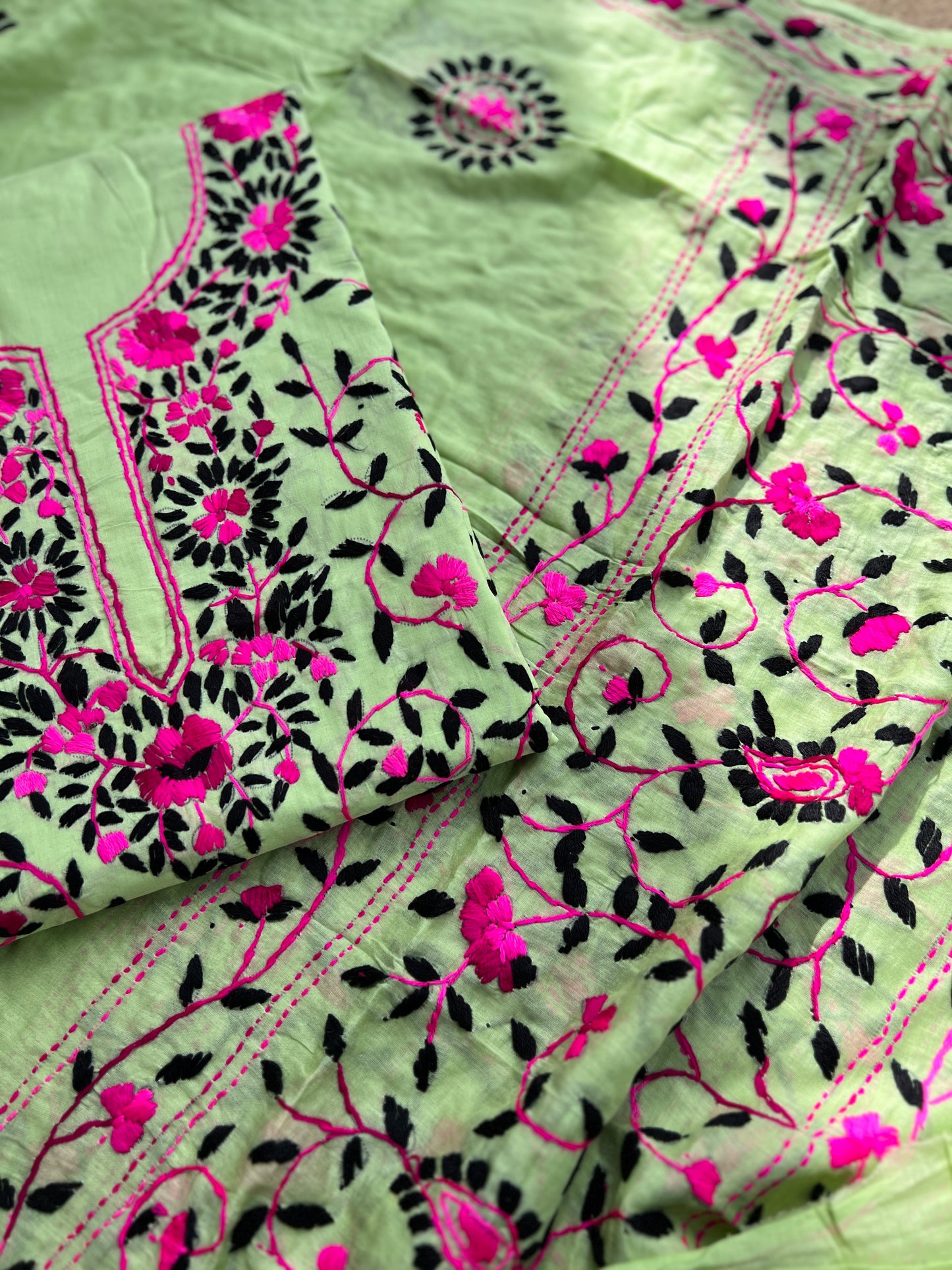 Mint Green Floral Embroidered Cotton Suit