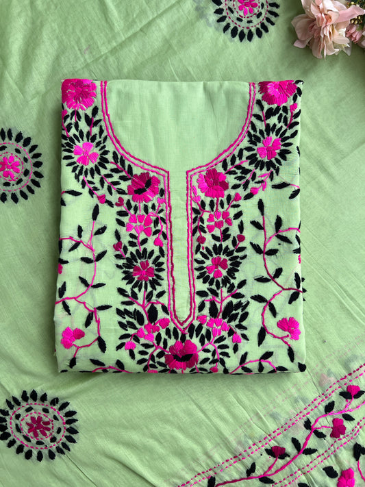 Mint Green Floral Embroidered Cotton Suit
