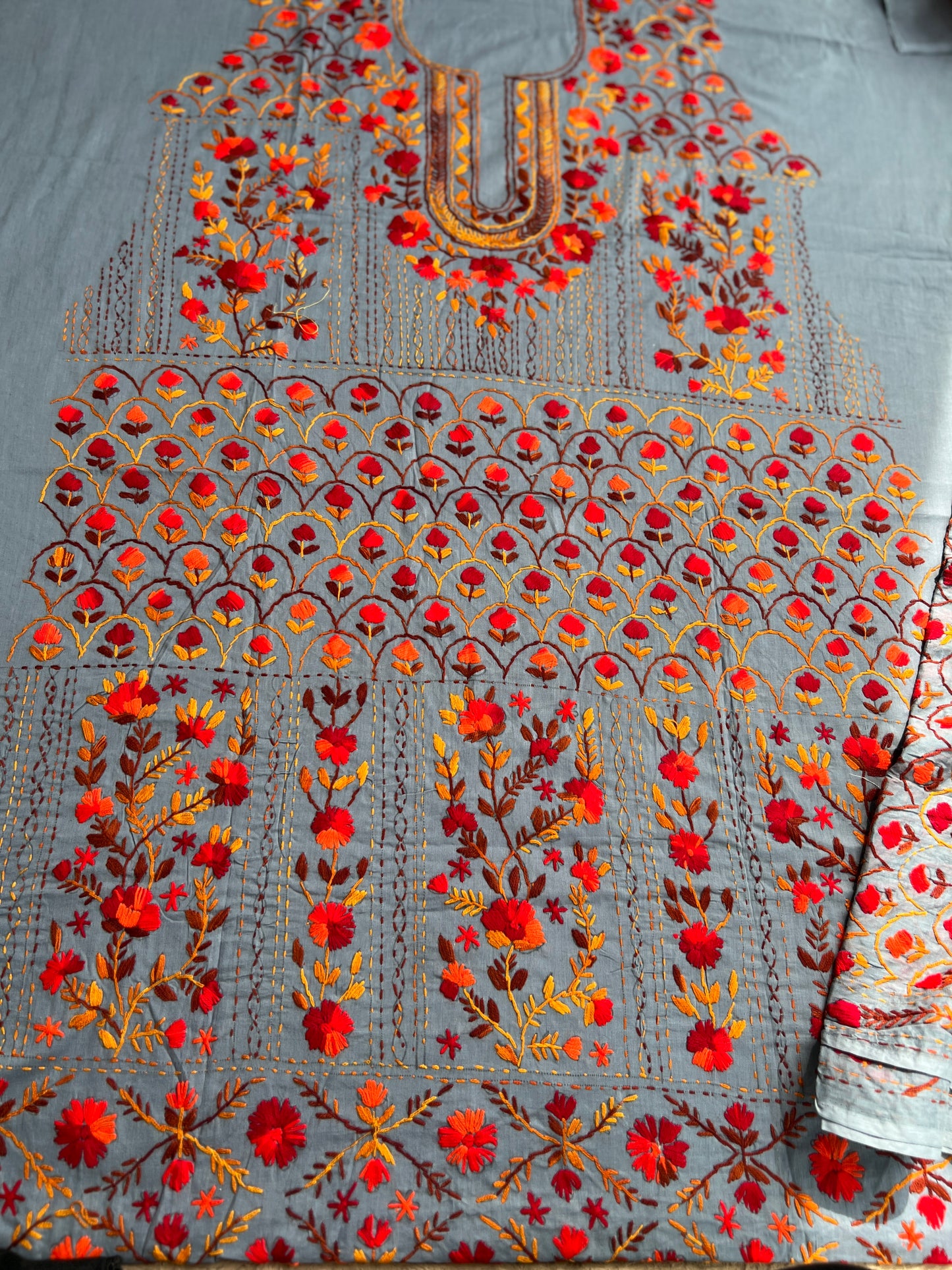 Steel Grey Artisan Thread Embroidery Suit