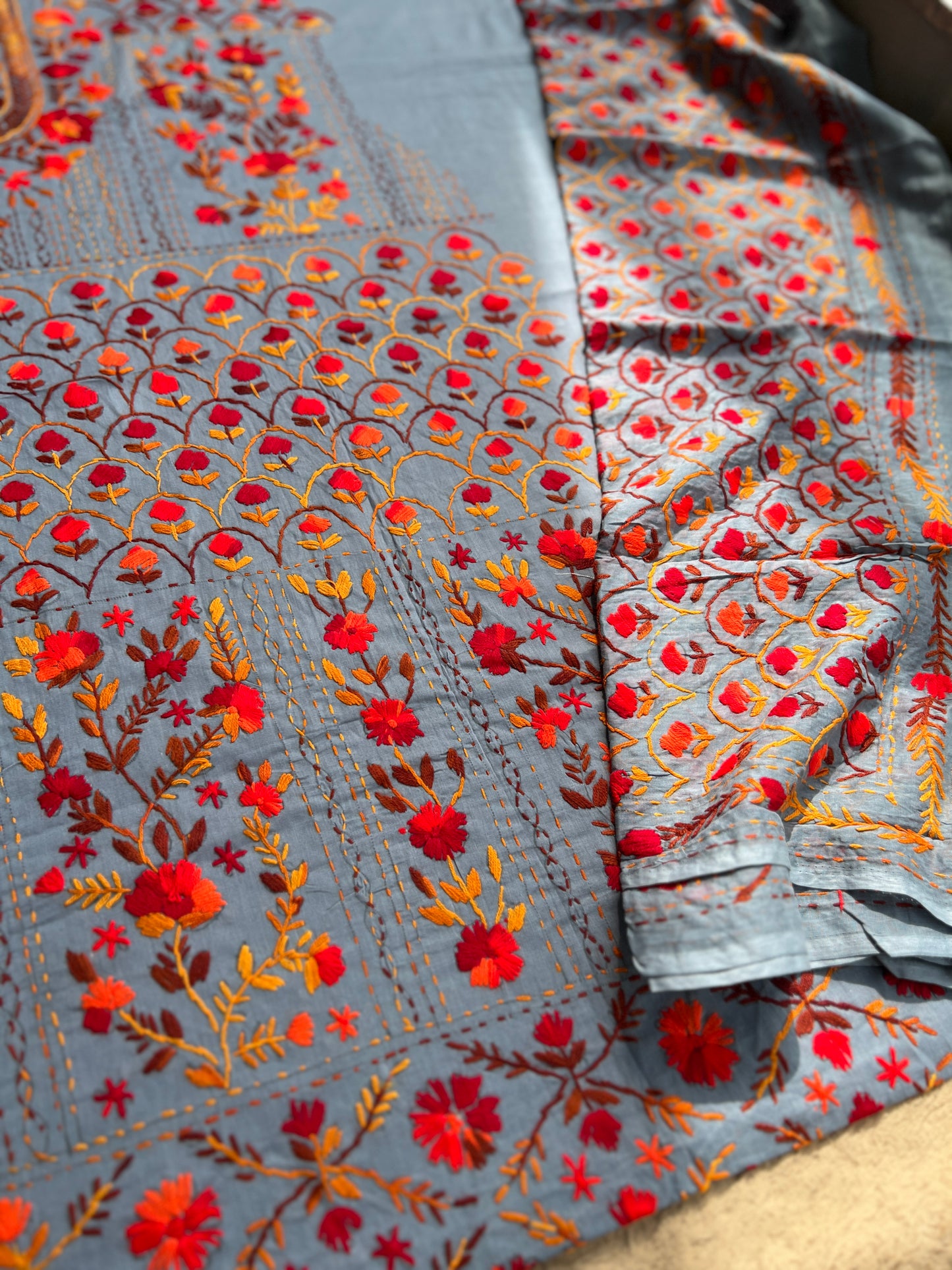 Steel Grey Artisan Thread Embroidery Suit
