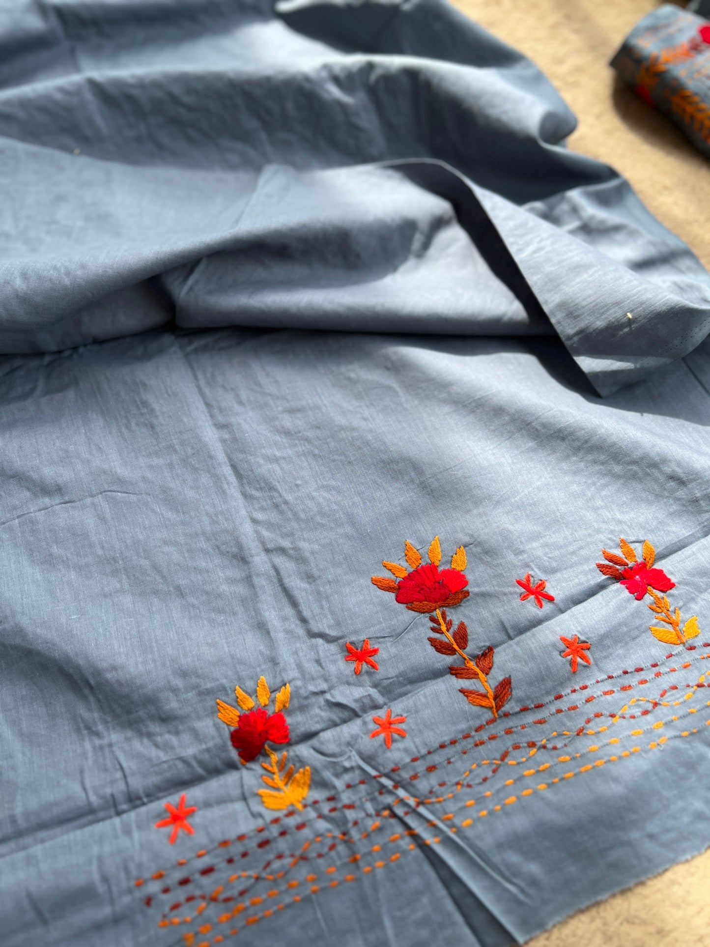 Steel Grey Artisan Thread Embroidery Suit