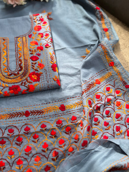 Steel Grey Artisan Thread Embroidery Suit