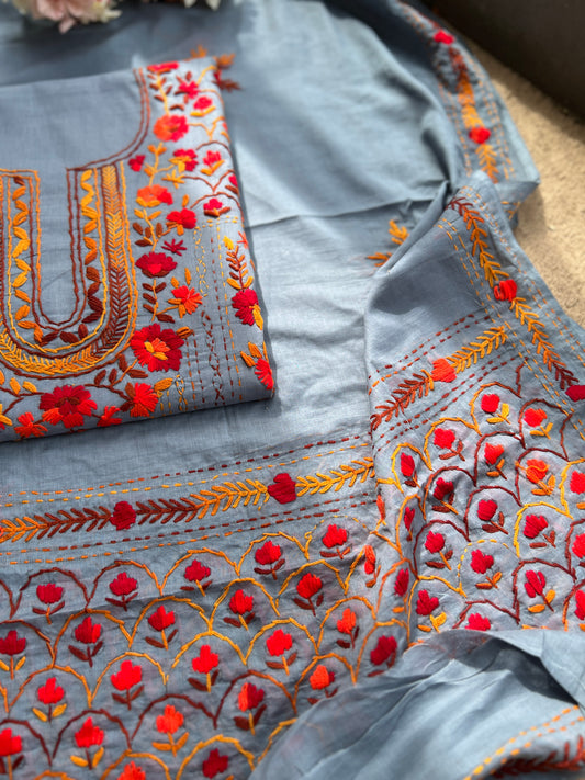 Steel Grey Artisan Thread Embroidery Suit