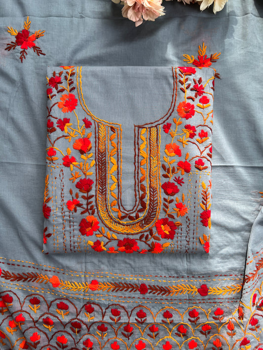 Steel Grey Artisan Thread Embroidery Suit