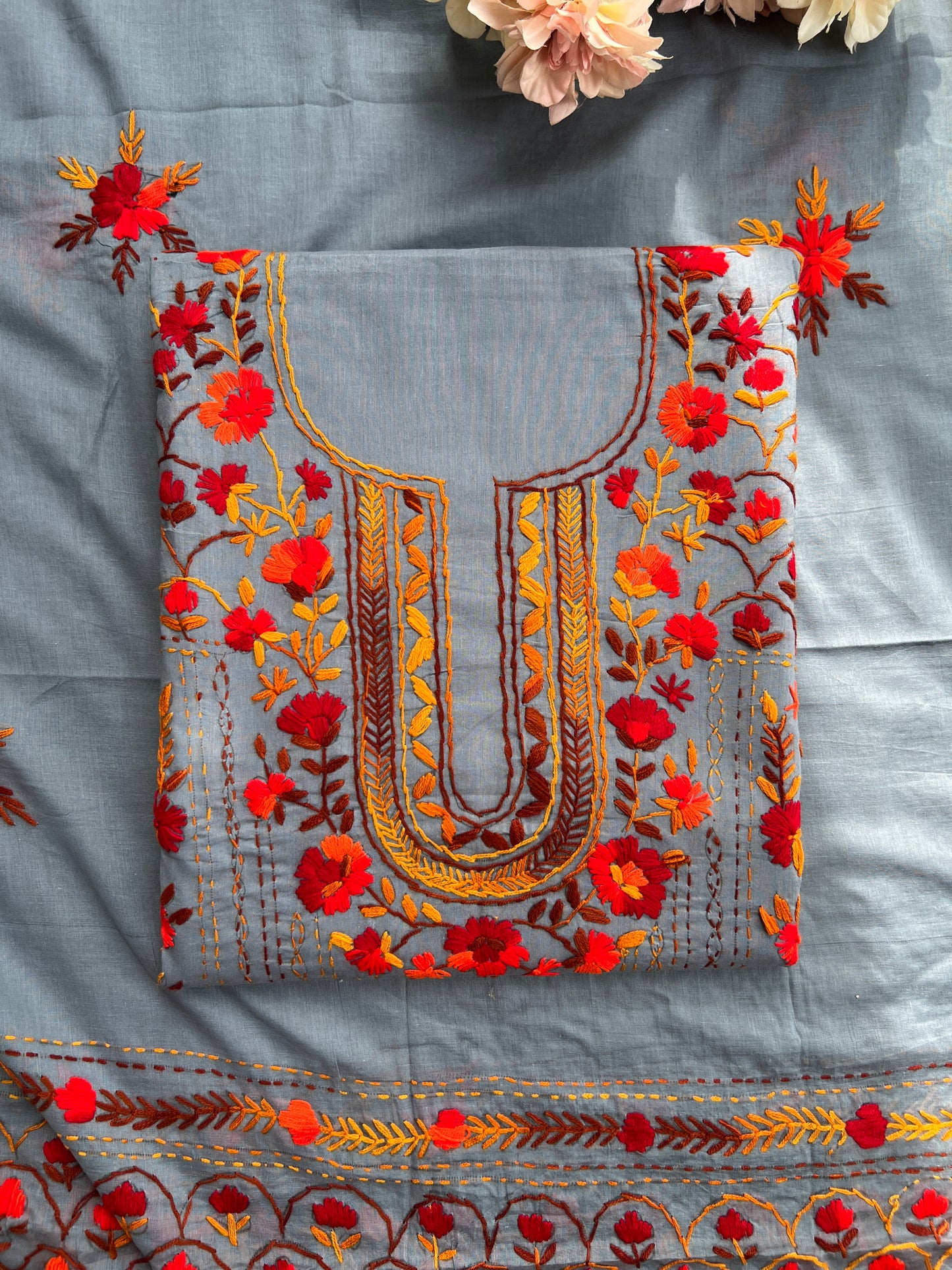 Steel Grey Artisan Thread Embroidery Suit