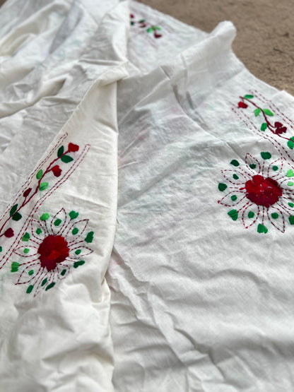Ivory White Crimson Floral Embroidery Suit