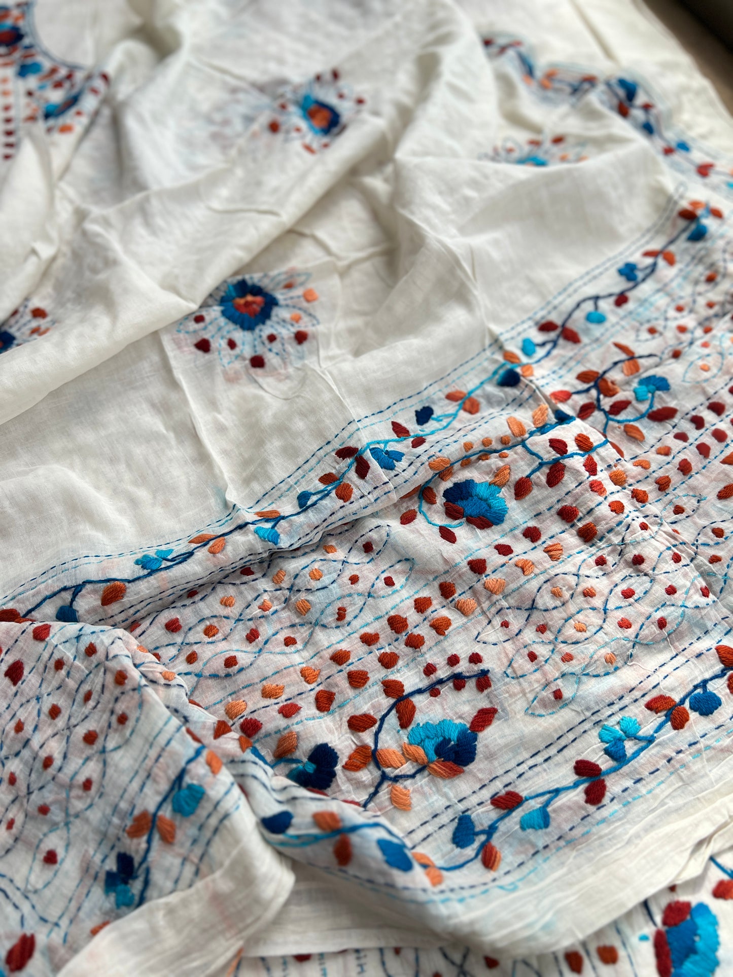 Ivory White Aqua Blue Floral Embroidery Suit