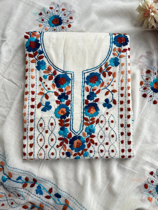 Ivory White Aqua Blue Floral Embroidery Suit