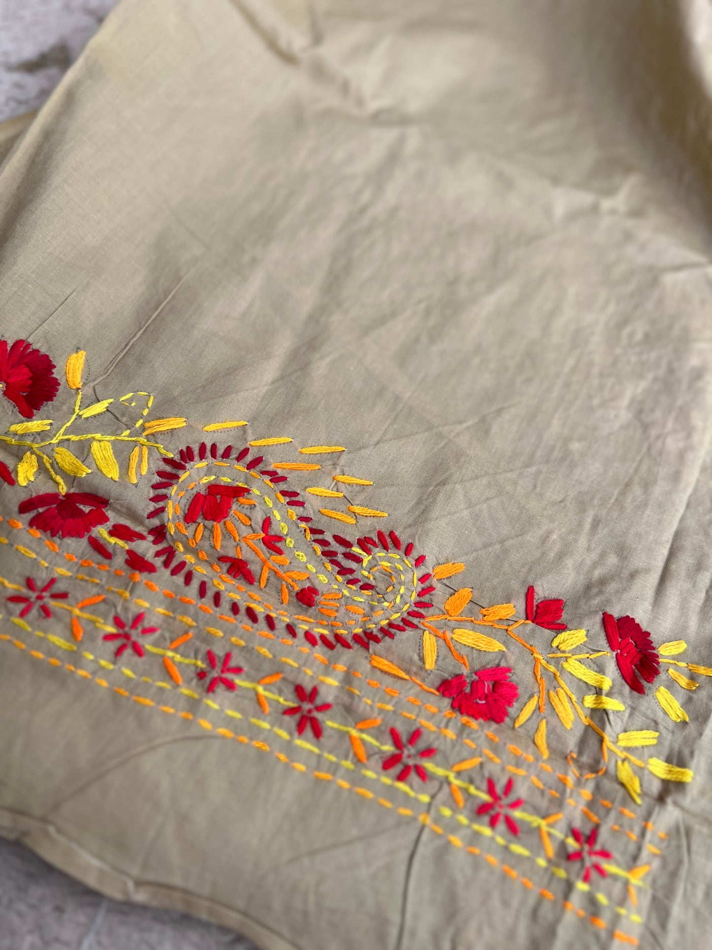 Taupe Brown Floral Thread Embroidered Suit Set