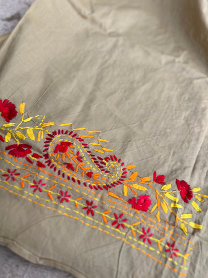 Taupe Brown Floral Thread Embroidered Suit Set