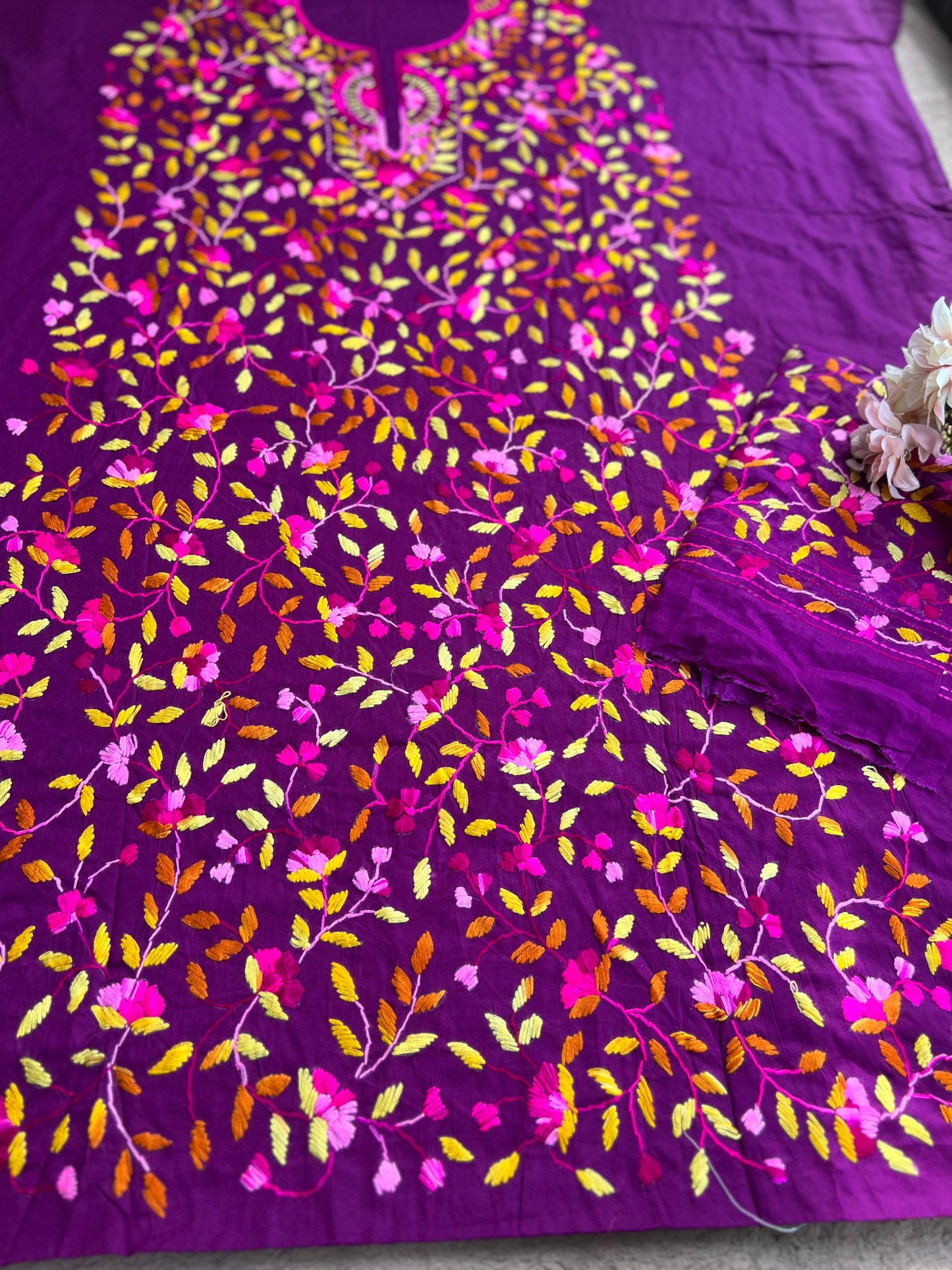 Magenta Purple Pure Cotton Hand-Embroidered Unstitched Dress Material