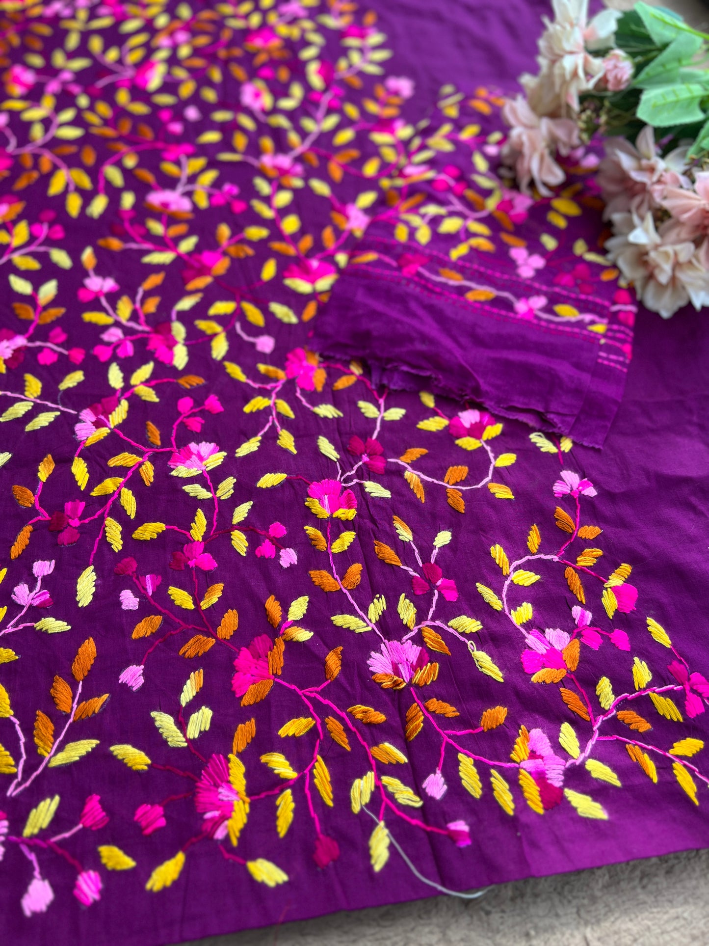 Magenta Purple Pure Cotton Hand-Embroidered Unstitched Dress Material