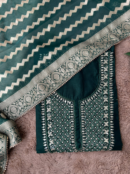 Elegant Emerald Chanderi Silk Suit with Tissue Banarasi Dupatta