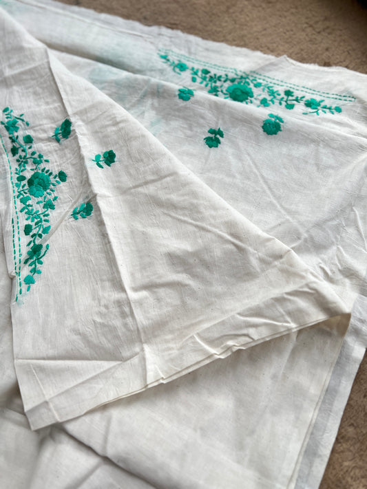 Ivory White Emerald Floral Thread Embroidered Suit