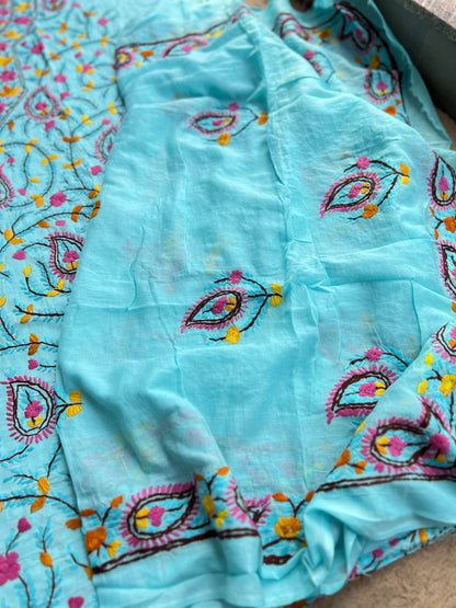Sky Blue Blossom Thread Embroidered Suit