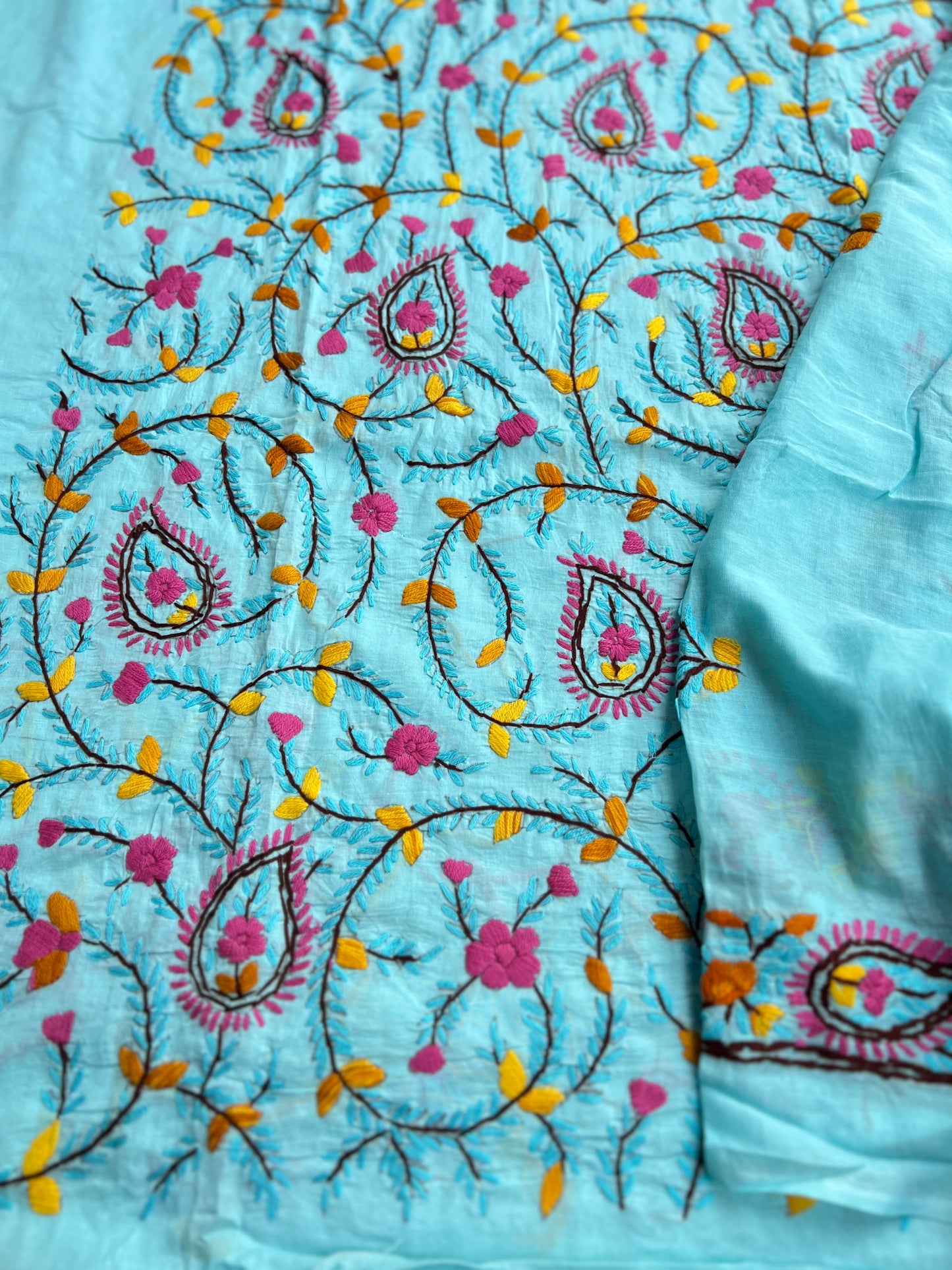 Sky Blue Blossom Thread Embroidered Suit