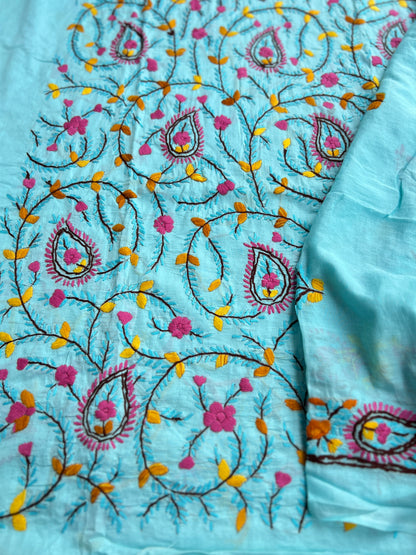 Sky Blue Blossom Thread Embroidered Suit