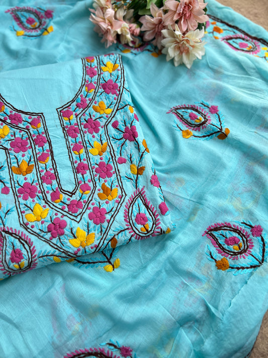 Sky Blue Blossom Thread Embroidered Suit