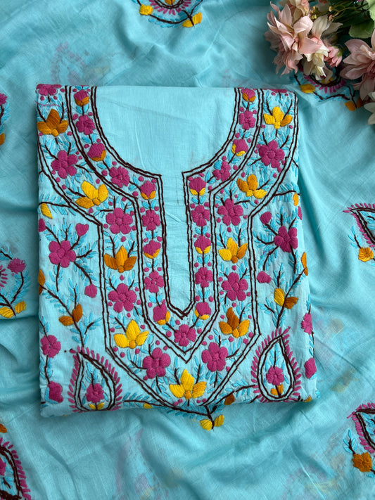 Sky Blue Blossom Thread Embroidered Suit