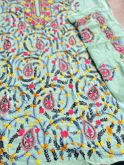Mint Blue Multicolor Thread Embroidered Suit