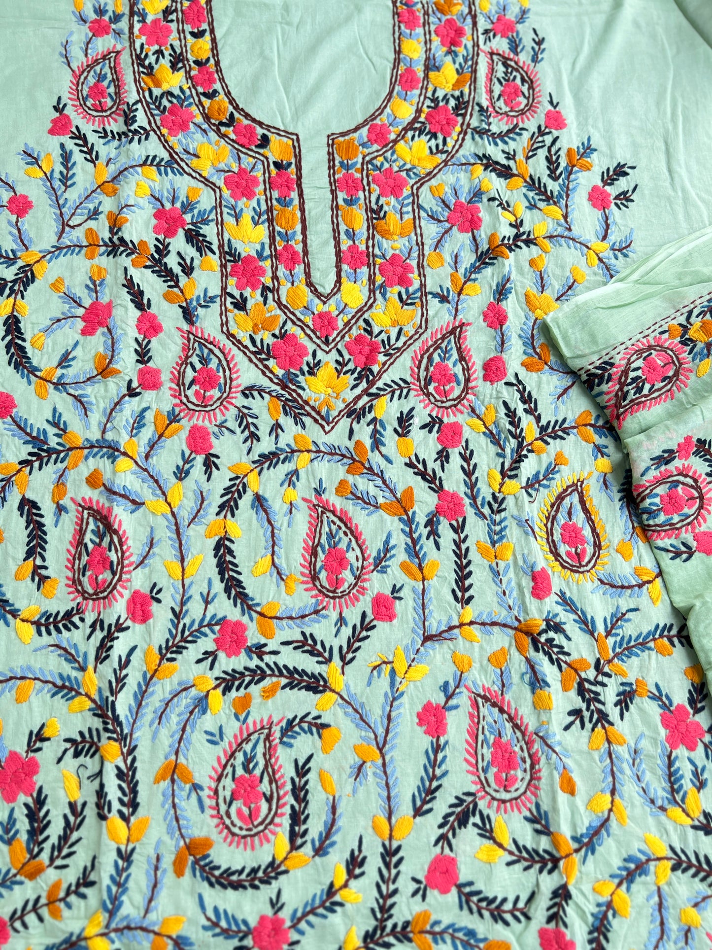 Mint Blue Multicolor Thread Embroidered Suit