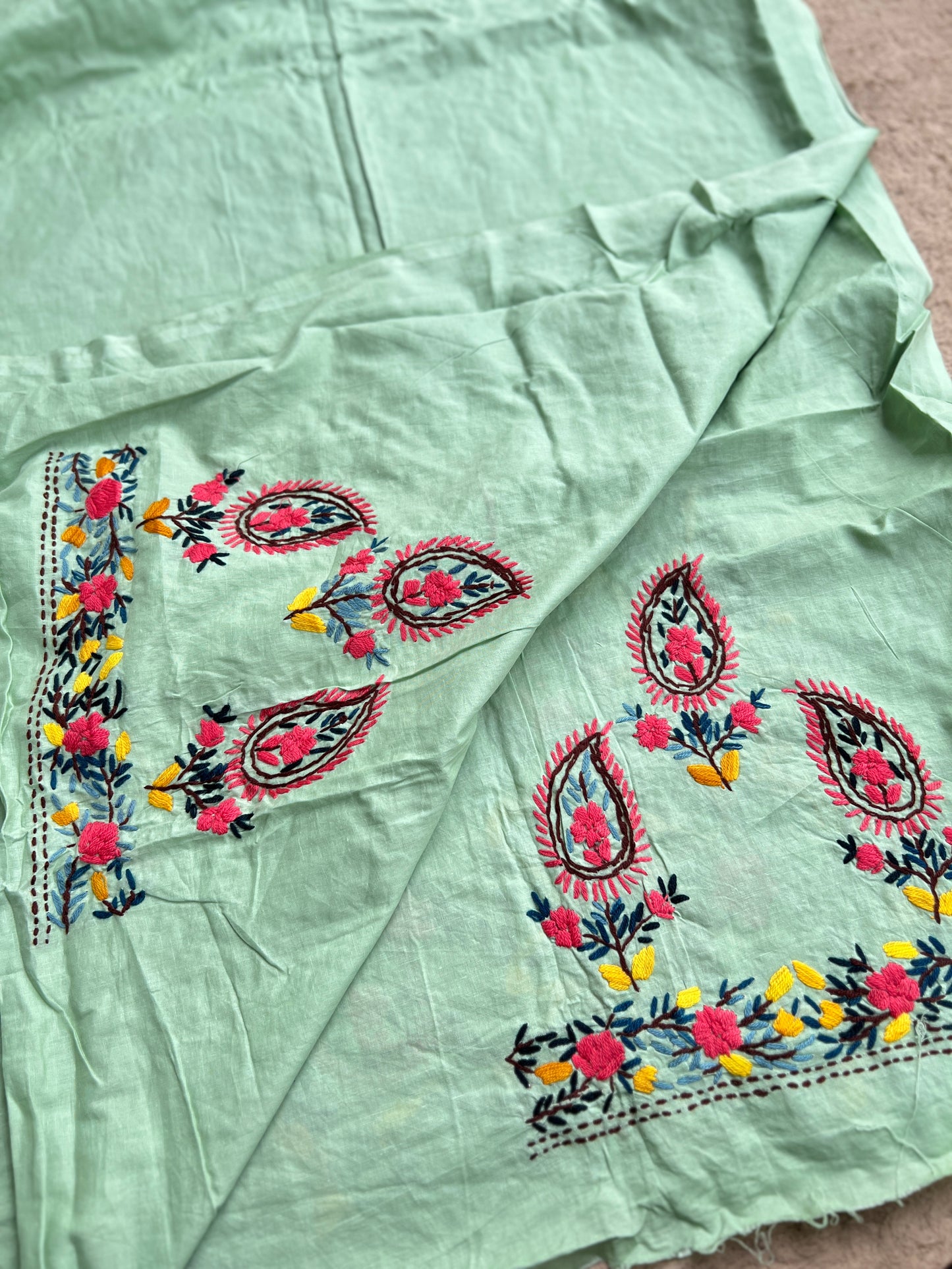 Mint Blue Multicolor Thread Embroidered Suit