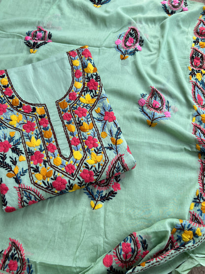 Mint Blue Multicolor Thread Embroidered Suit