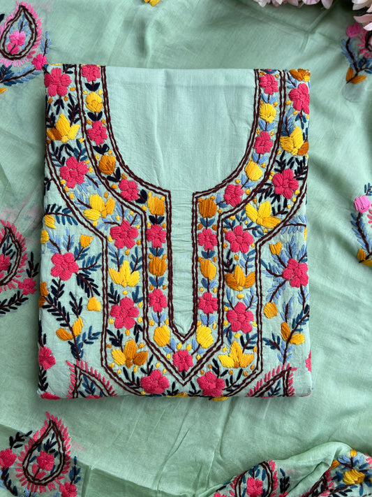 Mint Blue Multicolor Thread Embroidered Suit