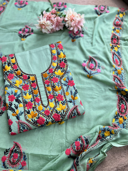 Mint Blue Multicolor Thread Embroidered Suit