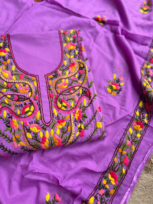 Royal Purple Floral Thread Embroidered Suit Set