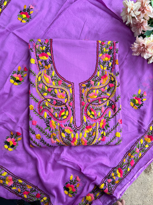 Royal Purple Floral Thread Embroidered Suit Set
