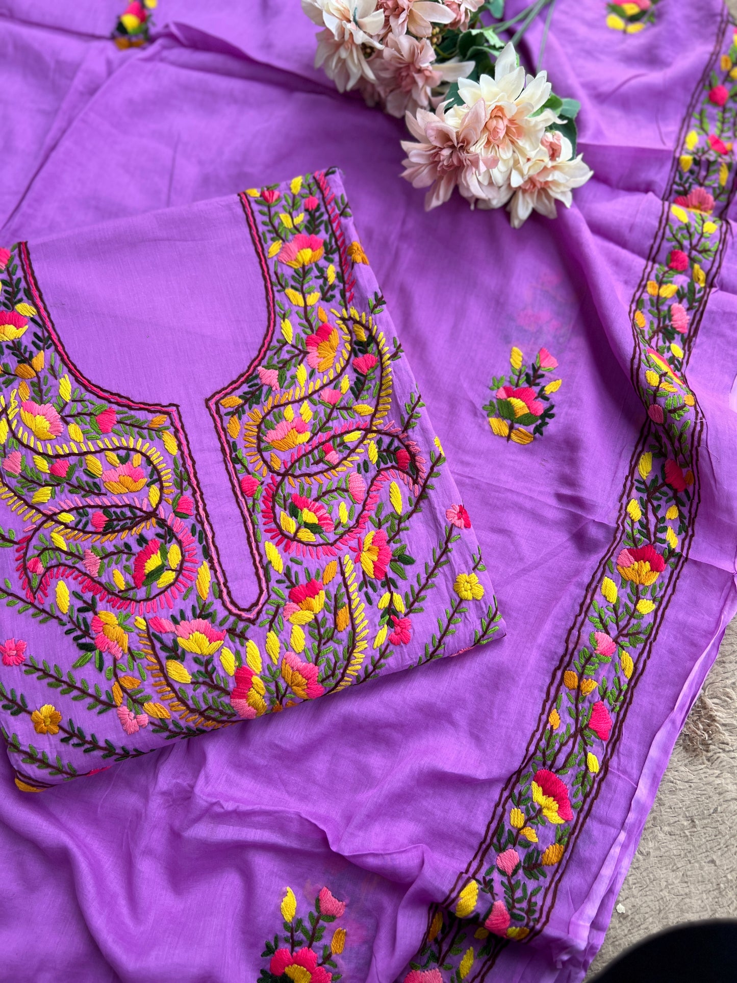 Royal Purple Floral Thread Embroidered Suit Set