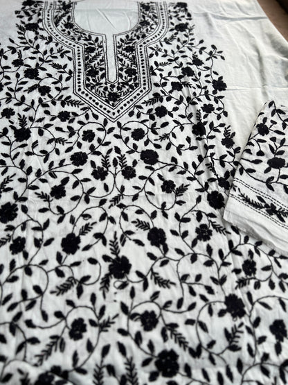 Steel Grey & Black Floral Embroidered Suit