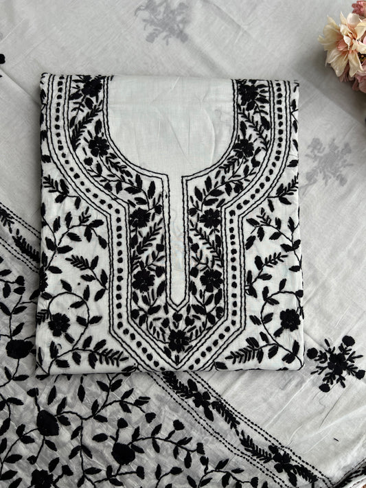 Steel Grey & Black Floral Embroidered Suit