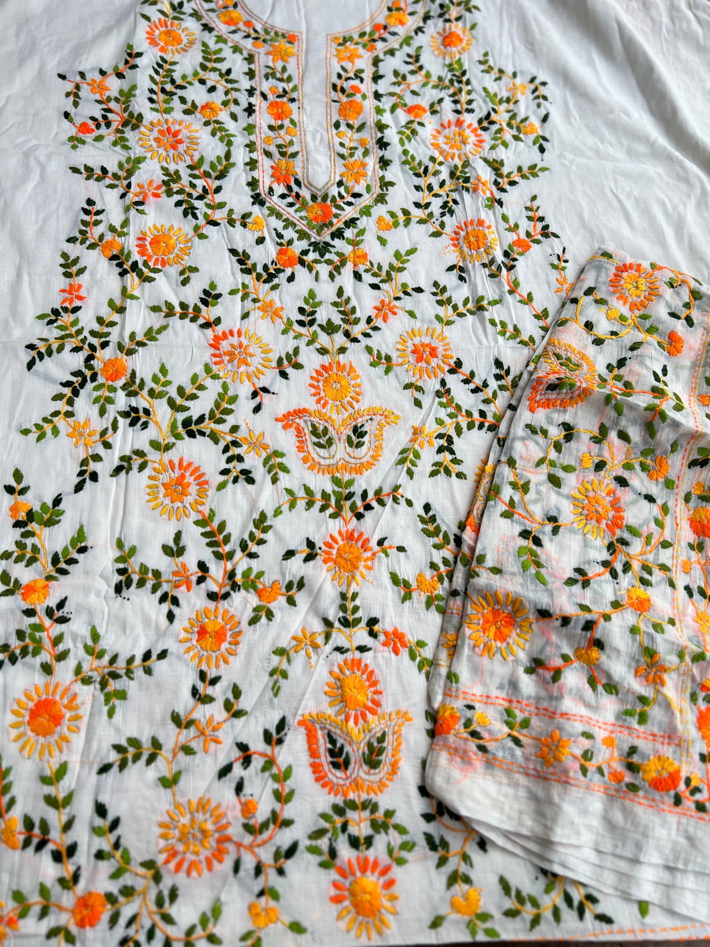 Ivory White Marigold Thread Embroidered Suit