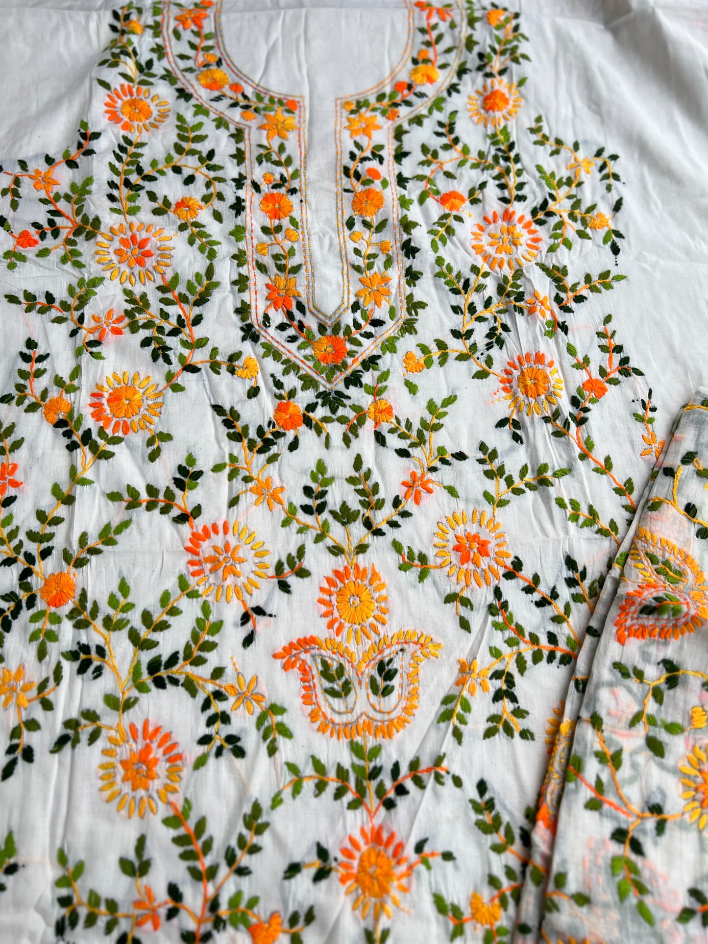 Ivory White Marigold Thread Embroidered Suit